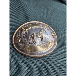 Vintage Large Alpaca Mexico Silver Horse Buckle Blank Ribbons Oversized